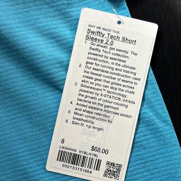 LULULEMON SWIFTLY TECH SHORT SLEEVE 2.0 in KAYAK BLUE LIGHT SZ 8 NWT - Picture 5 of 6